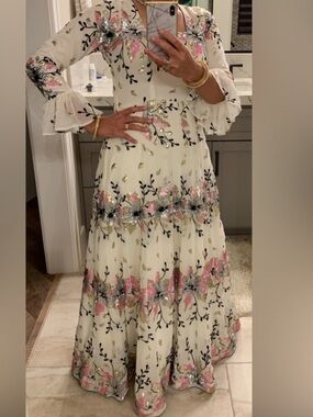Ivory Floral Embroidered Maxi Dress